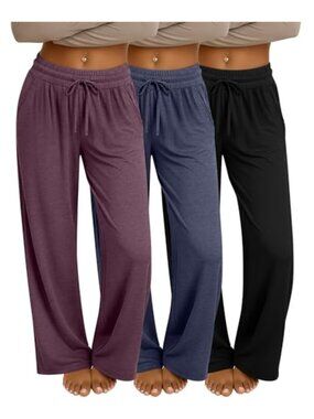 Wide Leg Sweatpants 3 Pack Loose Yoga Lounge Pants with Pockets